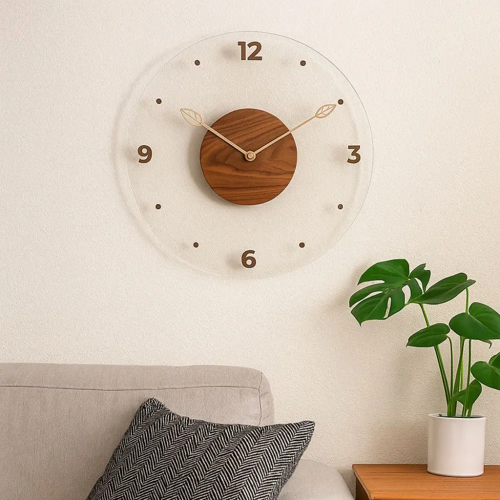 

Durable Solid Wood Digital Wall Watch Transparent Acrylic Hanging Clock Decorative Silent Movement Scale Clock Office