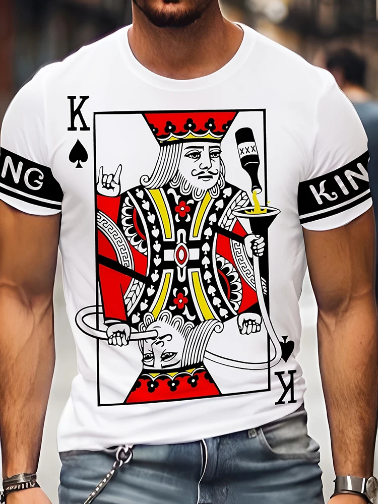 

Summer Outdoor Urban Street Men's Top Fashion Personality Men's Short Sleeve Daily Casual Men's T-shirt Spades K Poker Print