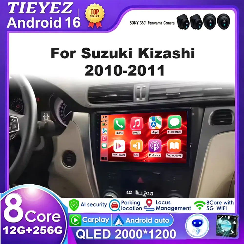 Android 16 For Suzuki Kizashi 2010-2011 Wireless Carplay Auto Head Unit 4G Car Radio Multimedia Video Player QLED Screen