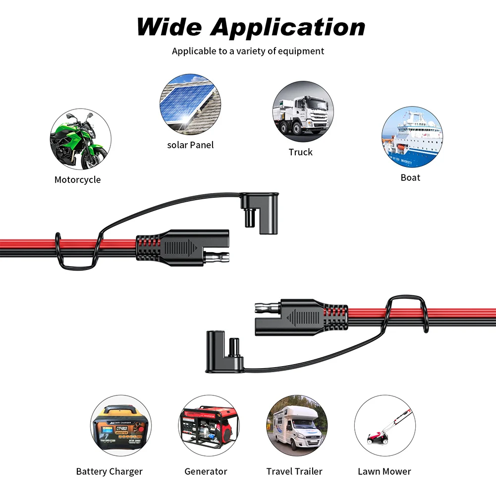 Câble de charge de batterie SAE vers SAE, 12V-36V, prise solaire, 16AWG, câble d'extension de voiture, batterie solaire automatique, connecteur de câble d'alimentation SAE