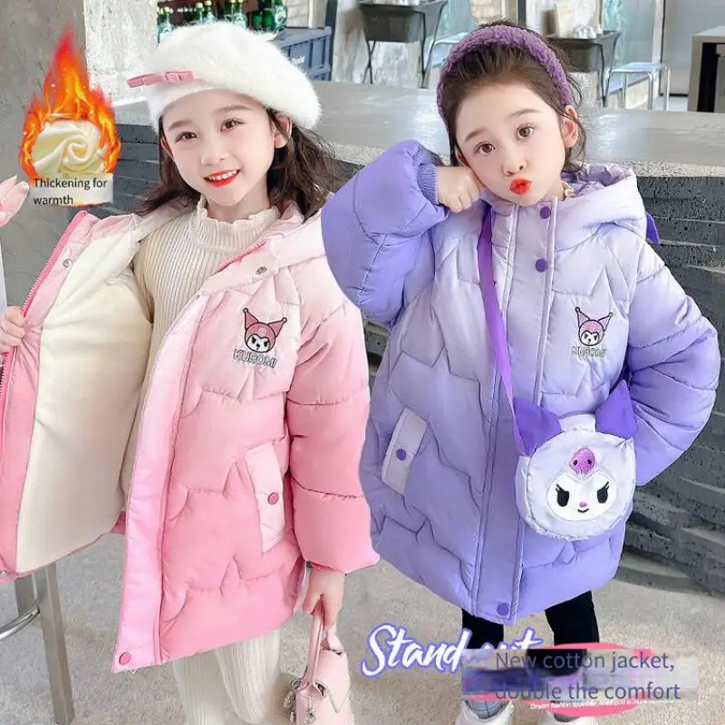 New Kuromi Sanrios Cotton Clothes Anime Figure Girl Keep Warm Child Cute Hooded Thicken Wear Outside Kawaii Cartoon Coat