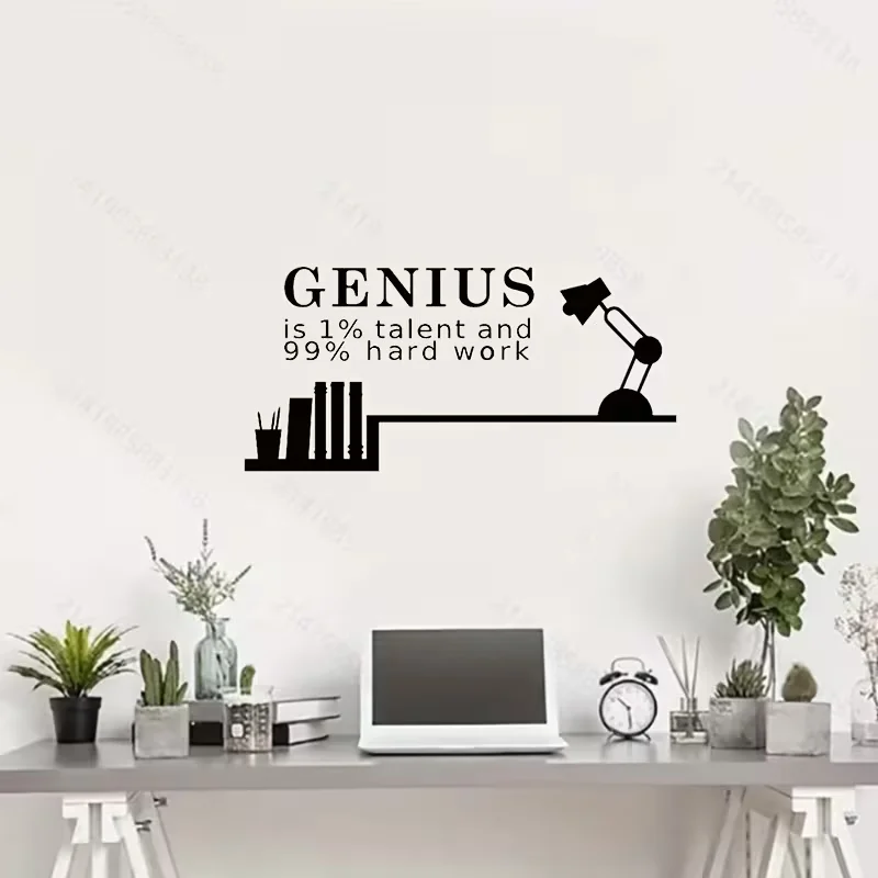 1pc Office Motivational Quote Wall Sticker, Genius is 1% Talent and 99% Hard Work - Suitable for School or Office Decals 259 sol