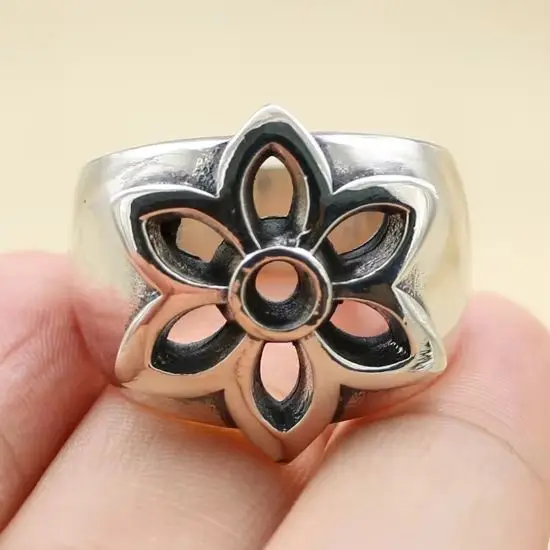 American punk accessories retro domineering s925 pure silver cherry blossom ring men's index finger trendy accessory