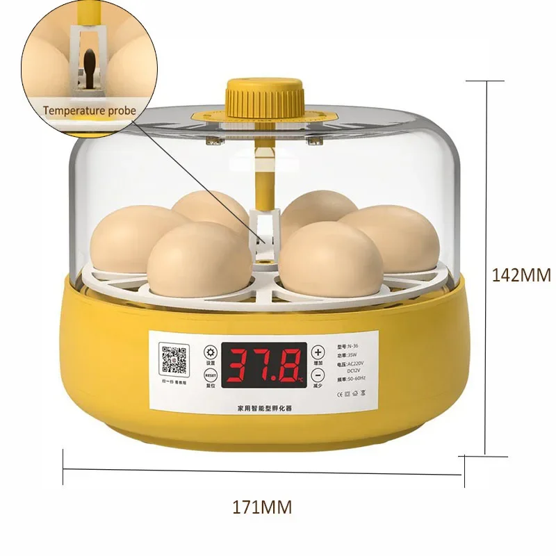 Imagem -06 - Mini Incubadora de Ovos Totalmente Automática Termostato Inteligente Rotação Automática Transparente Visível Papagaio Aves de Capoeira Tartaruga 18