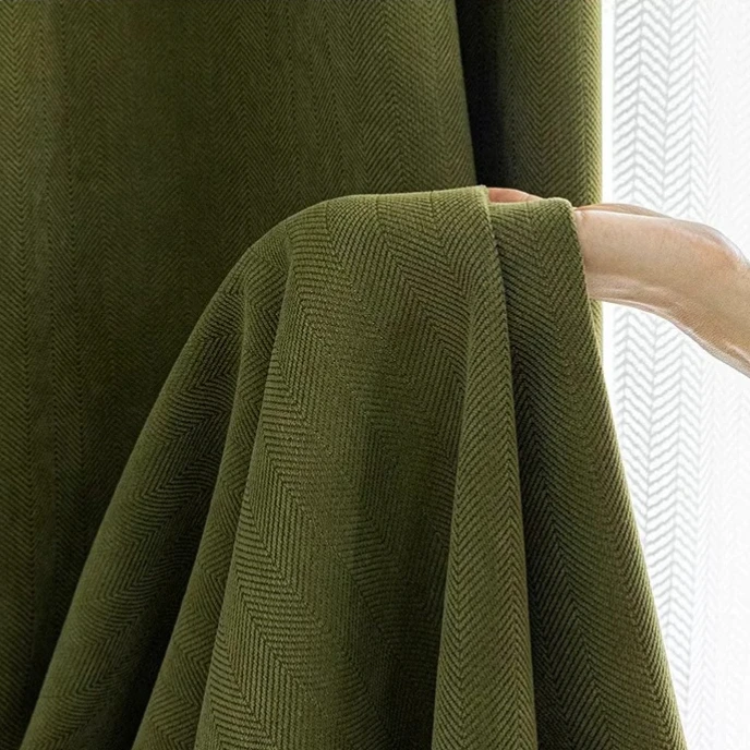 Olive Green Blackout Textured Luxury Solid Curtains for Living Room Bedroom Blackout Sunshade Decoration Hook-Up Fabric Curtain