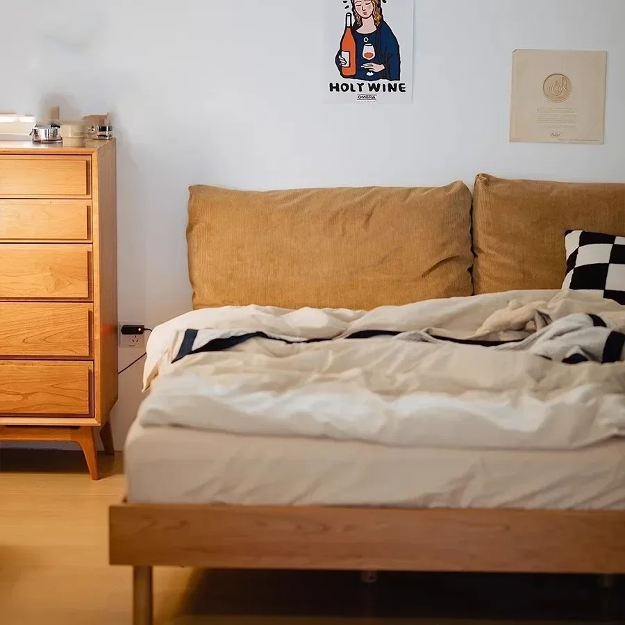 

Double bed simple bedless backrest bed Nordic floor low bed