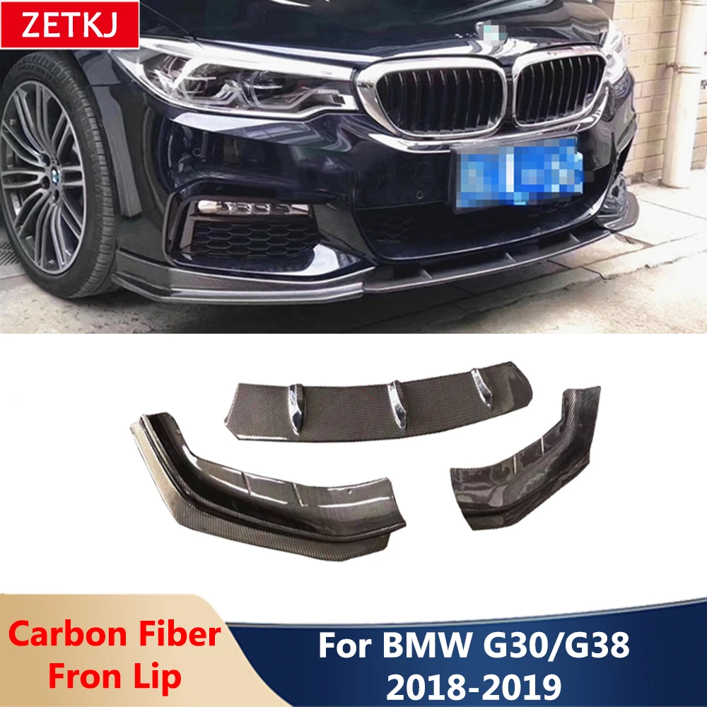 3 pcs/set Real Carbon Fiber Front Bumper Lip Chin Shovel Lip For BMW 5 Series G30 G38 2018 2019 Car Styling