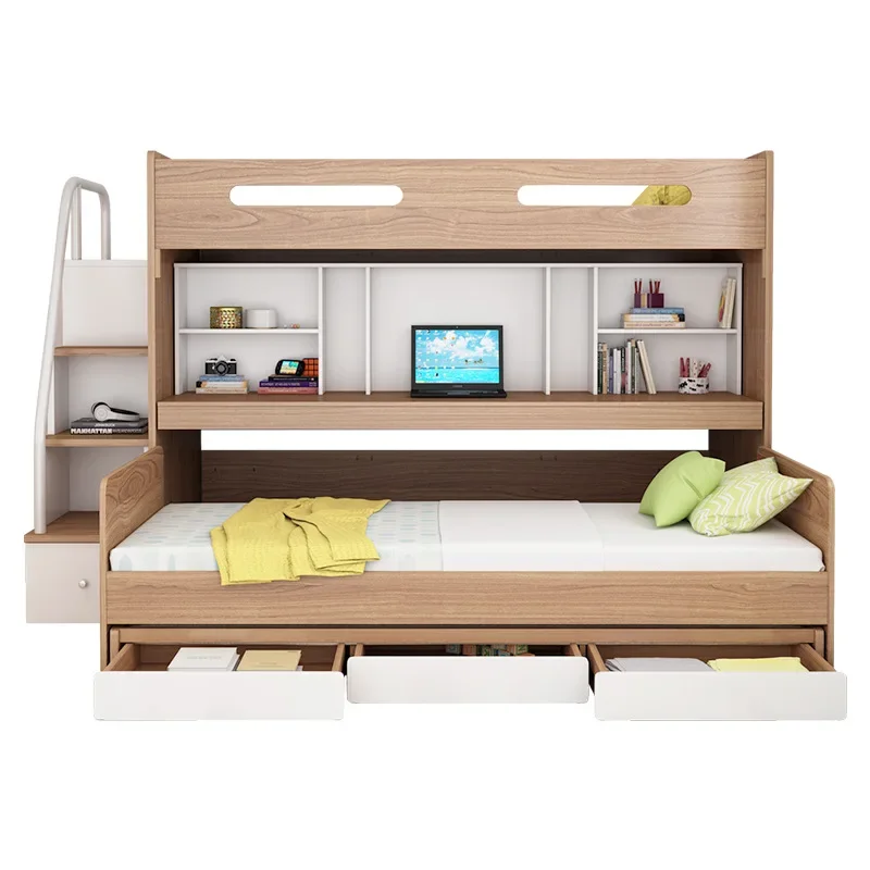 

Upper and Lower Bunk High and Low Beds with Desk, Children's Girls Multifunctional Combination Beds