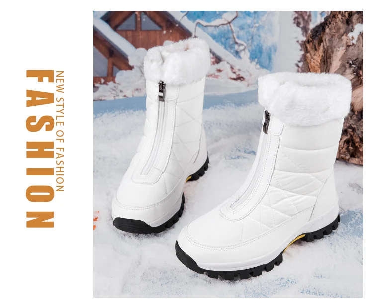 Winterweiße Damenstiefel, dicke Sohle, Baumwollschuhe, warmes Plüschfutter, rutschfest, bequeme Outdoor-Schneestiefel, Botas Mujer – Detail 15