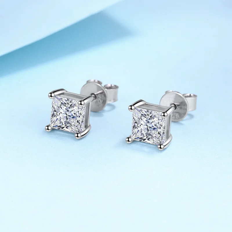 Genuine 925 Sterling Silver High-quality Fashion Jewelry Square Crystal Stud Earrings For Woman New XY0284