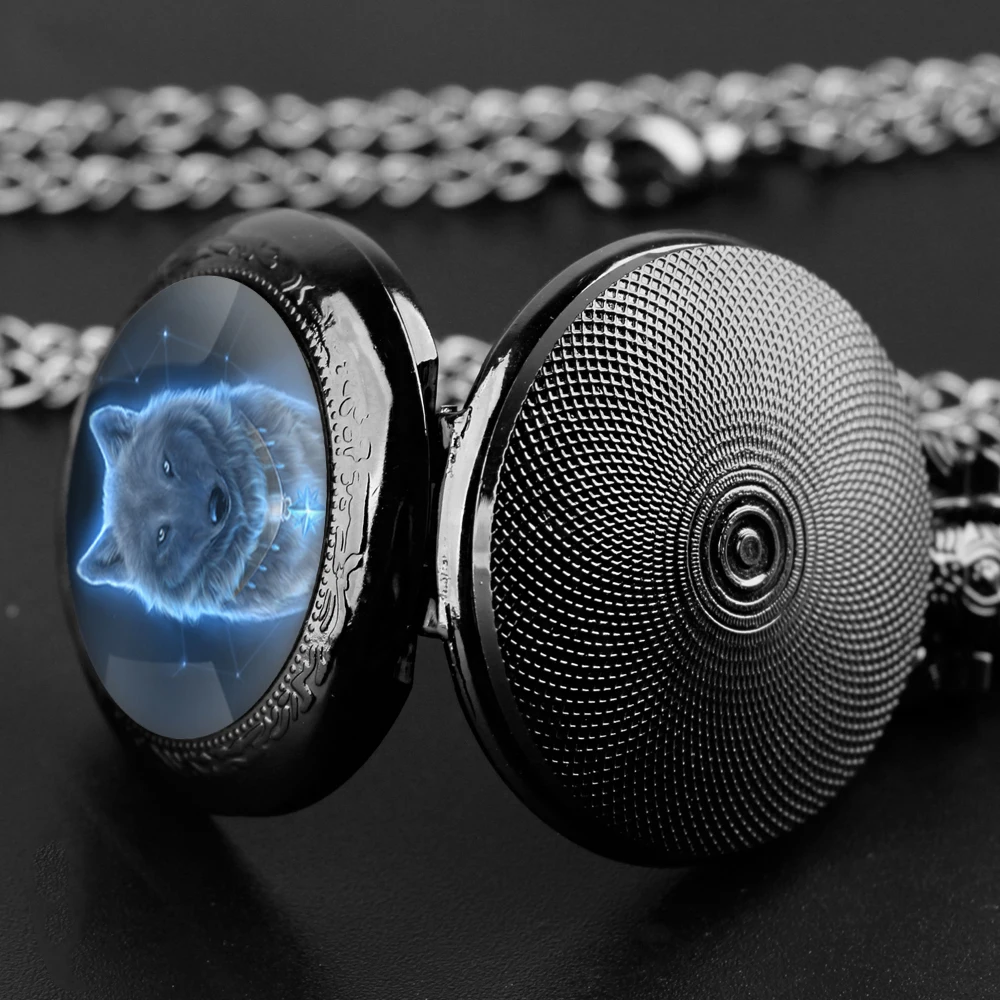 ساعة جيب كوارتز على شكل قبة زجاجية زرقاء رائعة للنساء والرجال قلادة سوداء، سلسلة ساعة قلادة فريدة من نوعها إكسسوارات هدايا