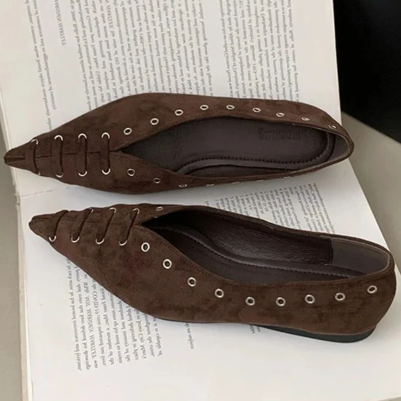 

Комфортные женские лоферы с острым носком из искусственной замши с перекрестными ремешками, мягкие дизайнерские туфли на плоской подошве для женщин, легкая уличная прогулочная обувь