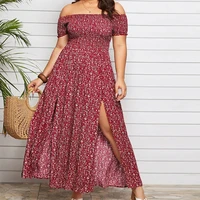 Vestidos largos acampanados con hombros descubiertos y estampado floral bohemio de verano para mujer XXXL 4XL