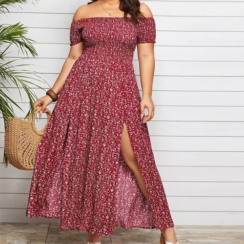 Vestidos largos acampanados con hombros descubiertos y estampado floral bohemio de verano para mujer XXXL 4XL