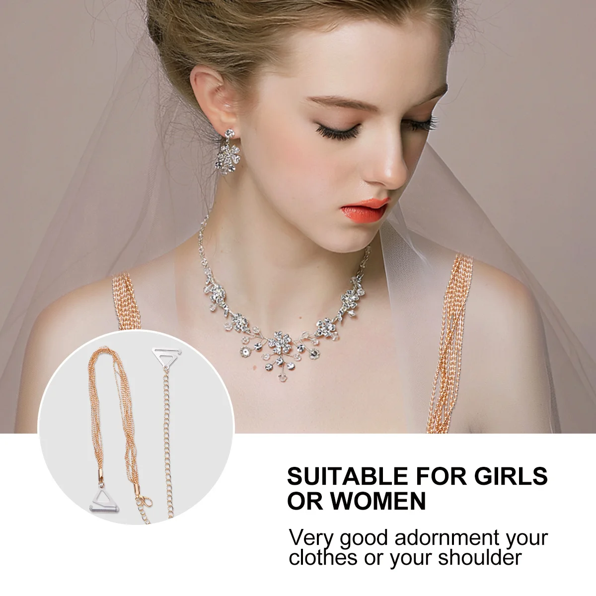 2 قطعة حمالة صدر داخلية بحزام كتف معدني متين وقابل للتعديل ومضاد للانزلاق وحزام كتف مزين بشرابة لتزيين ملابس النساء #4