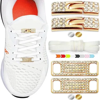 ยืดหยุ่นไม่มี Tie แบนรองเท้า Laces Luxury Bling สมาร์ทหัวเข็มขัด AF1 โลหะ Shoelaces แท็กรองเท้า Diamond Cross Lock เชือกผูกรองเท้าสําหรับผู้หญิง Man