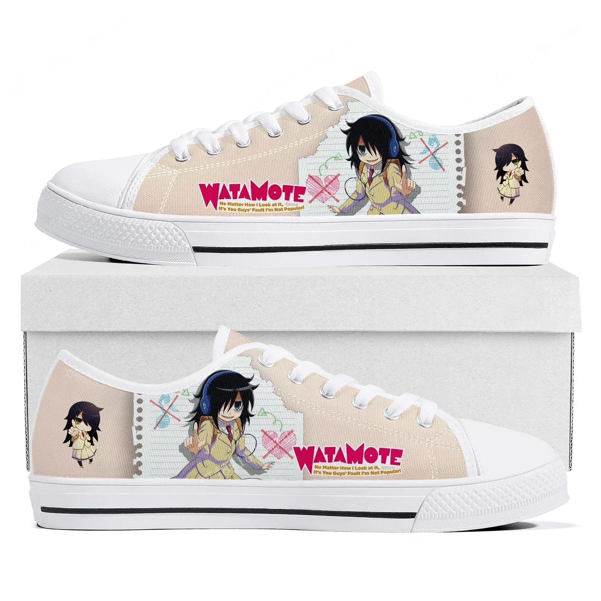 Watamote Kuroki Tomoko Low Top Sneakers Womens Mens Teenager High Quality Canvas Sneaker Couple Comics Manga Custom Made Shoes