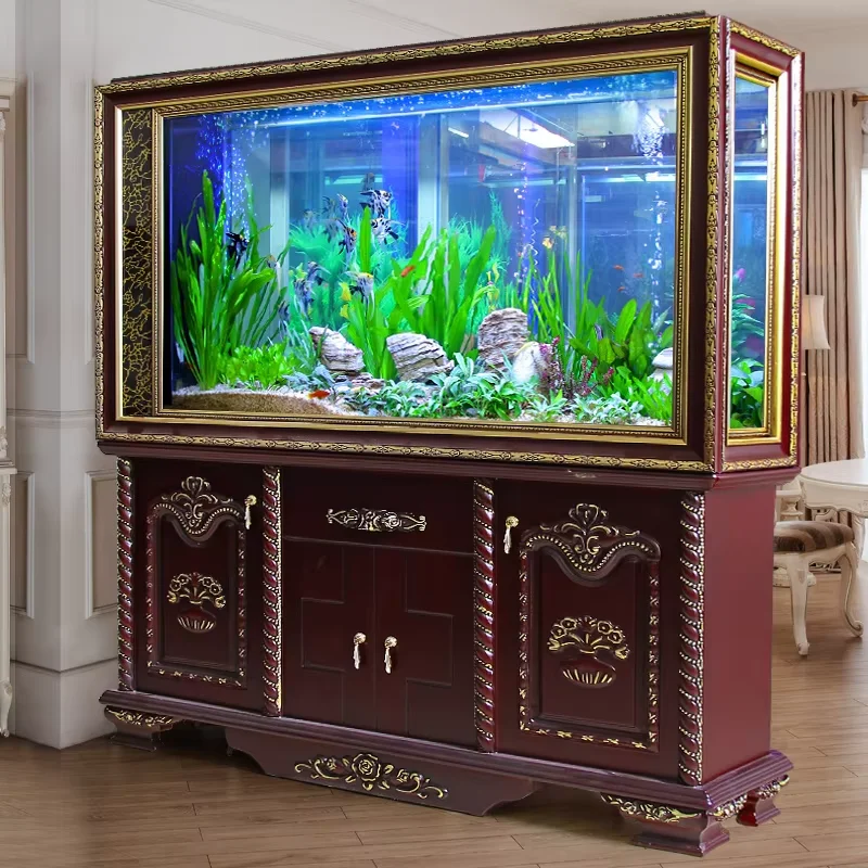 

80-300cm New Chinese Style Screen Aquarium, Wood Grain Betta Fish Tank for Commercial/Hotel/Home, Factory Direct & Custom