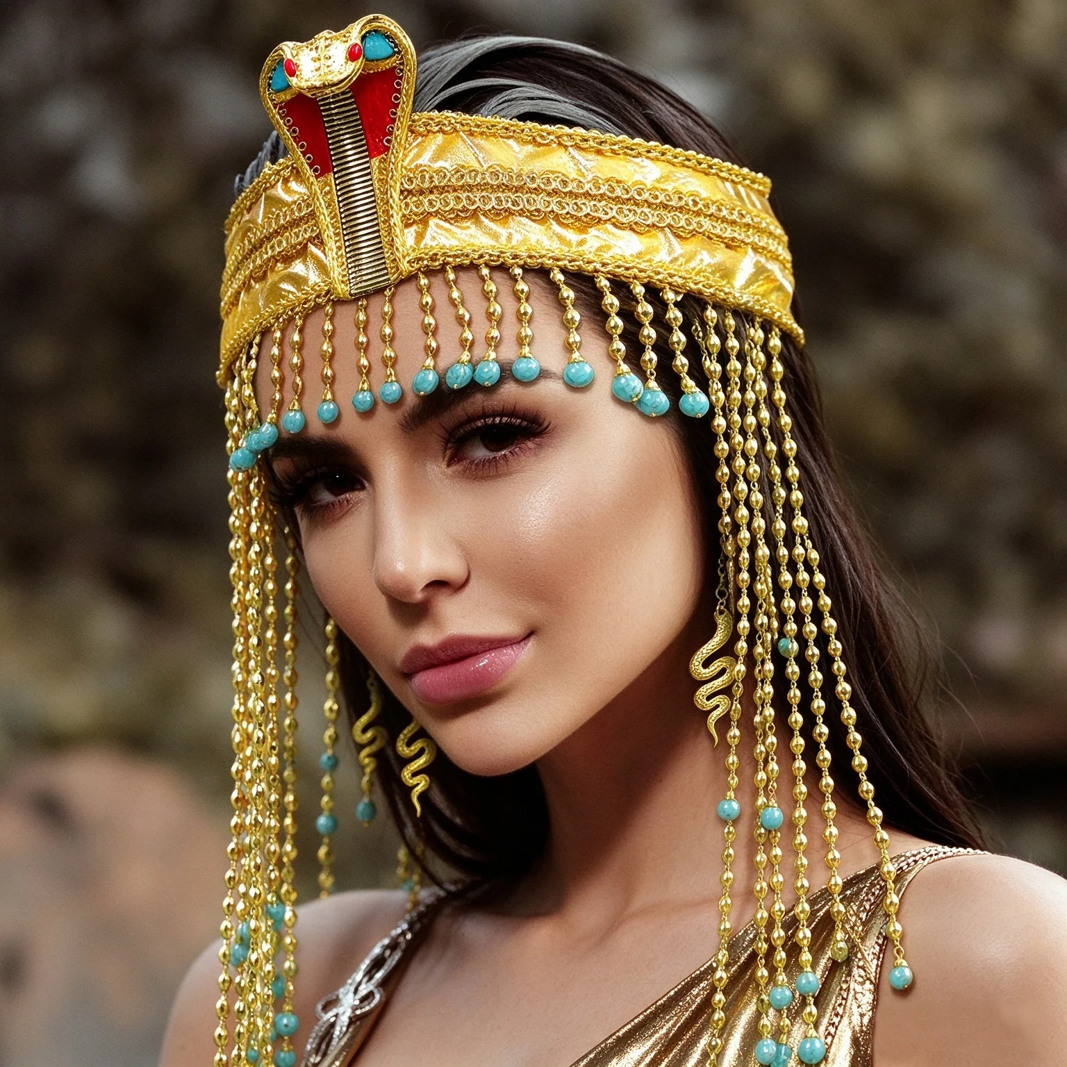 Women Snake Earring Bracelet Jewelry Halloween Cosplay Queen of Egypt Cobra Headwear Gold Beaded Pharaoh Sequin Hair Accessories