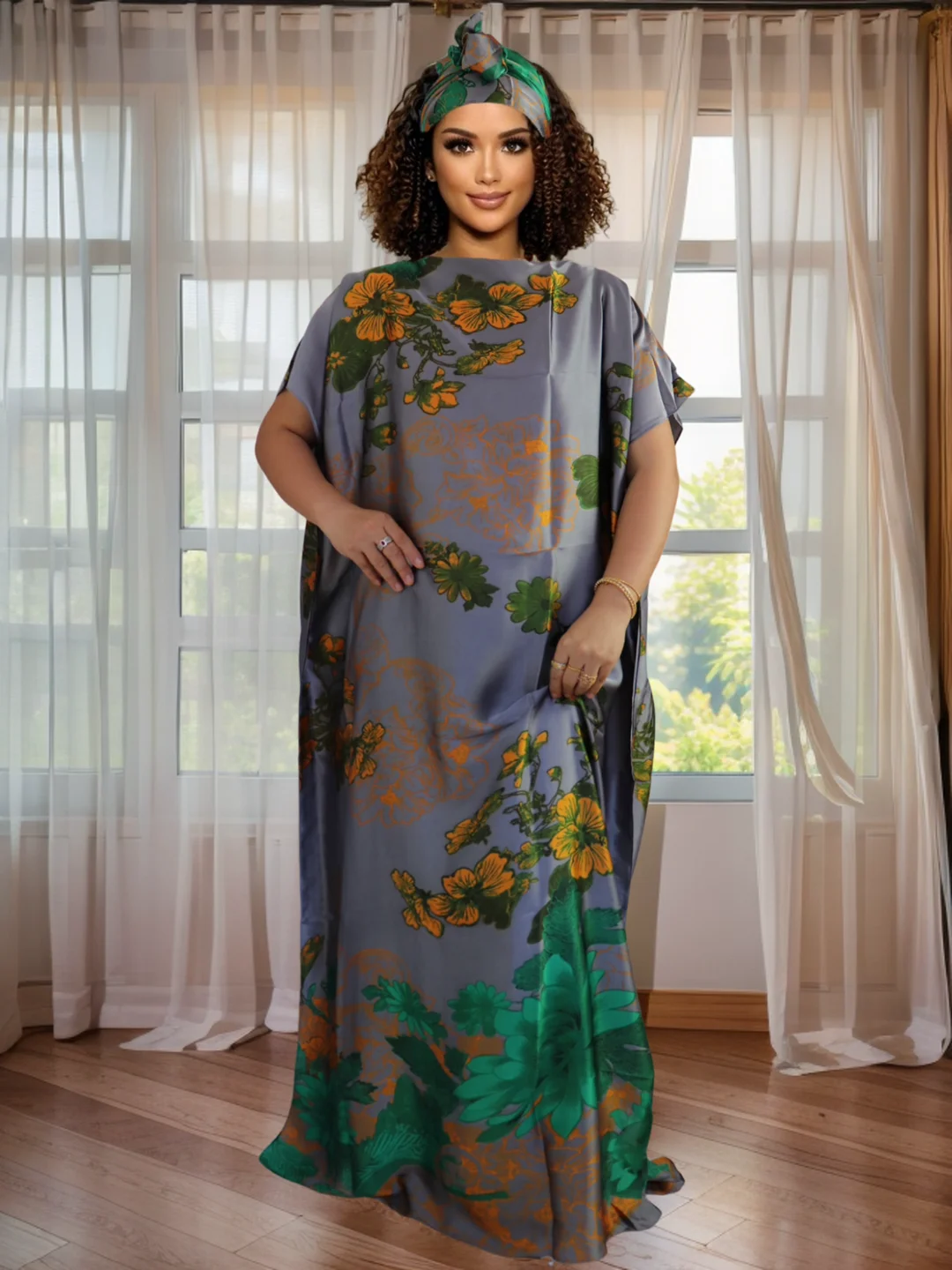 

Batwing Sleeve Colorful Print Party Dress for Women - Stylish Loose Fit Evening Wear