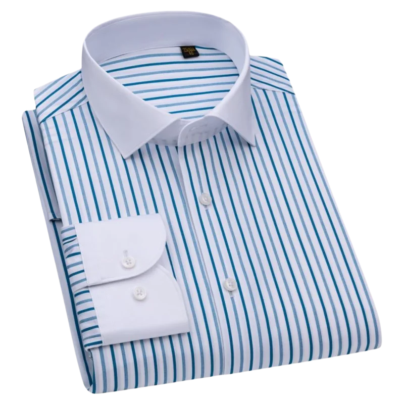 100S DP Material High-end Luxury Striped Men's Pure Cotton  Slim Fit Heterochromatic Collar Wrinkle Resistant Long Dress Shirts