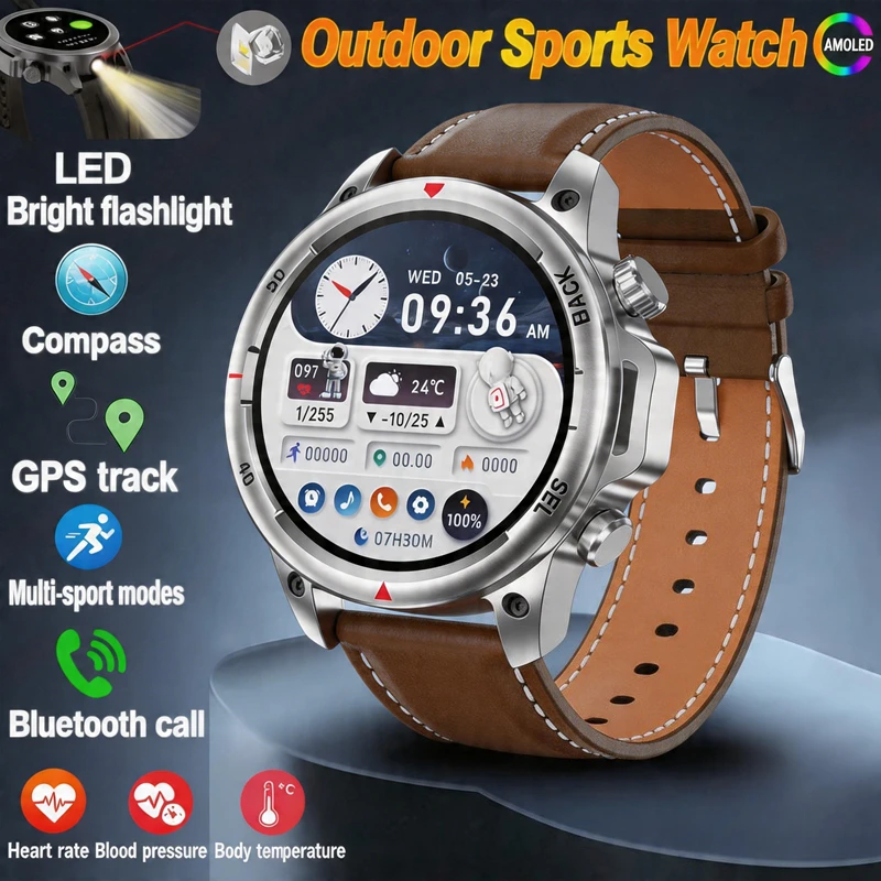 

DK68 T-Rex 3 Ultra Smart Watch 1.53” HD Screen GPS Compass Bluetooth Call Heart Rate NFC Waterproof Smartwatch with Flashlight