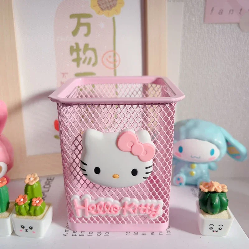 Hello Kitty Creative Metal Cosmetic Storage Basket Young Girl Cute Desktop Decoration Student Dorm Versatile Pen Container