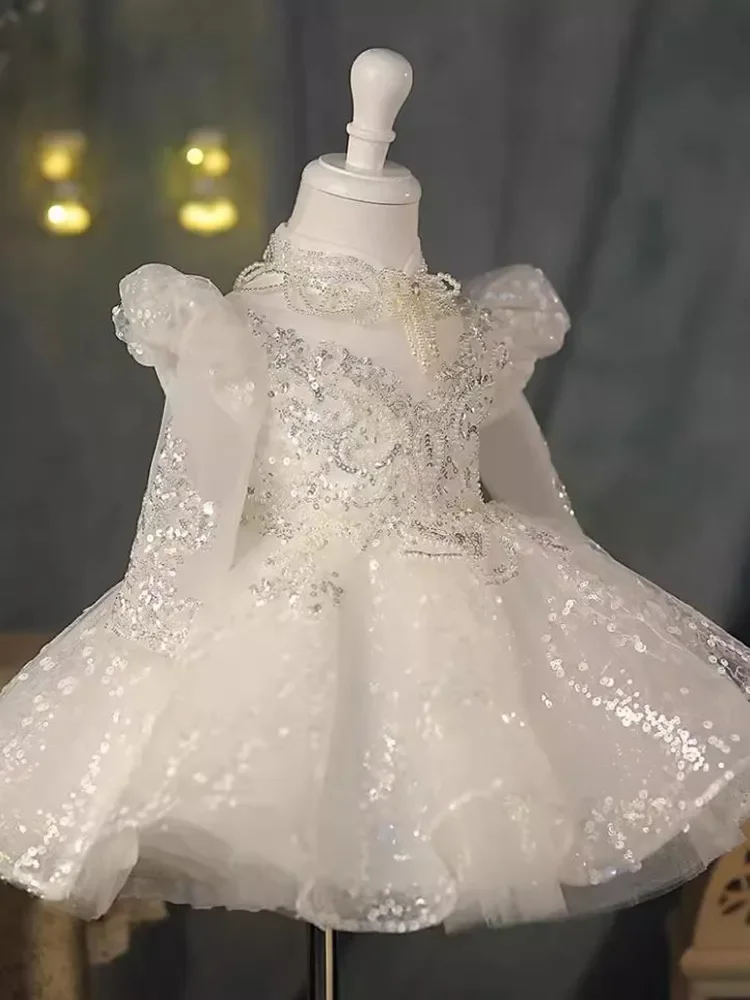 

Kids Wedding Birthday Baptism Eid Party Girls Dresses A3659 High-End Children's Princess Ball Gown Pearls Sequins Design
