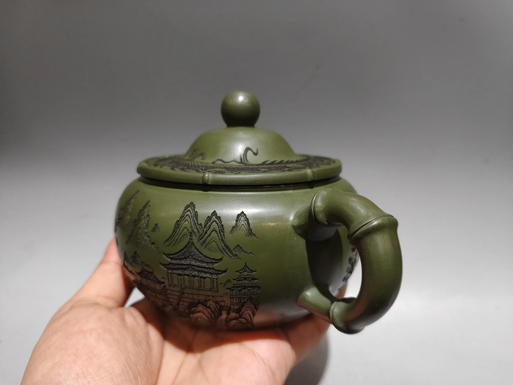 Purple Clay Pot magpie Landscape pattern Bamboo spout pot Bamboo Rhythm Handheld components Study Kettle Teapot  Pot Tea