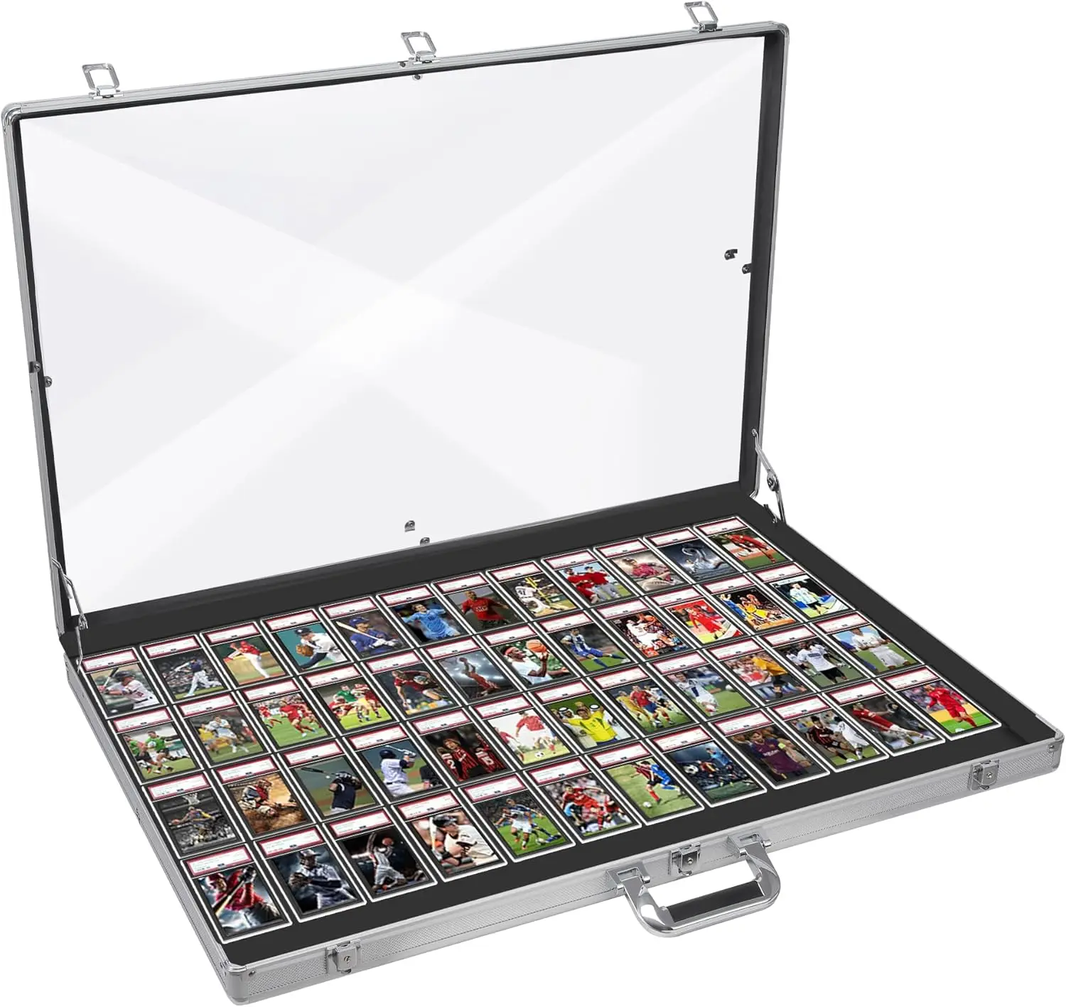 

Card Display Case, Aluminum Glass Display Case for Cards, XL Large Table Top Display Case with Lock, Portable Trade Show for Jew