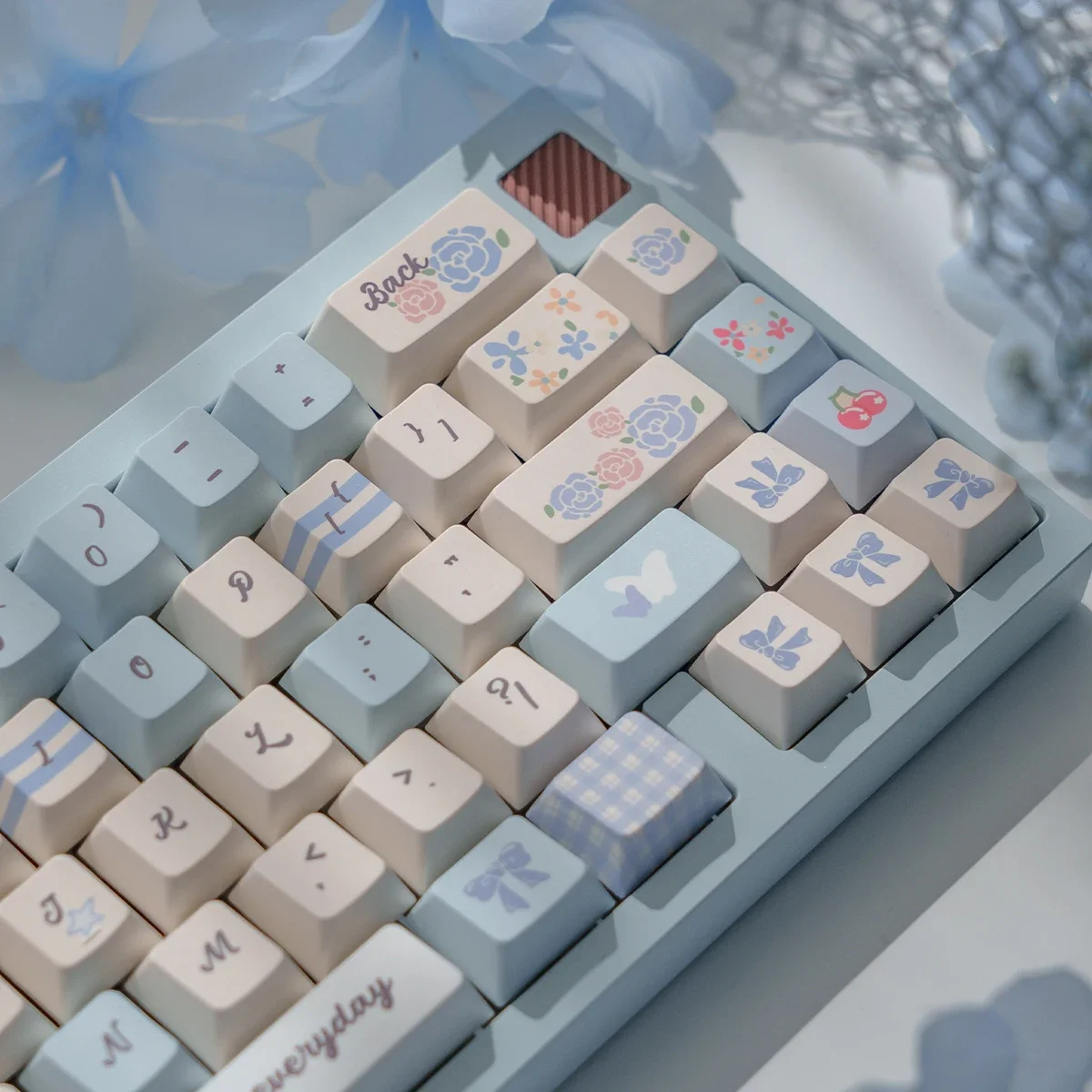 Blue/Pink Plaid Garden Mechanical Keyboard Keycaps Full Set PBT Sublimation Original Factory/MOA Height