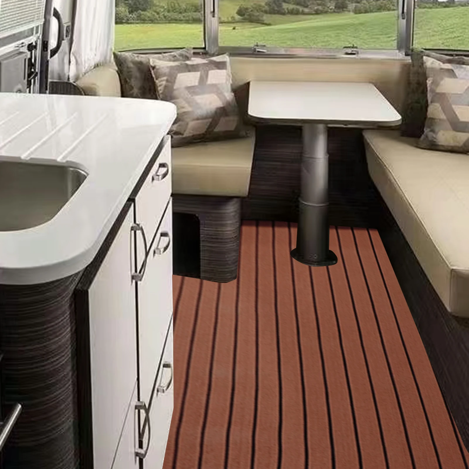

2.4*0.9M Non-Slip Mat Teak Floor Mat Waterproof Cuttable Floor Carpet for RV Home Caravan Boat