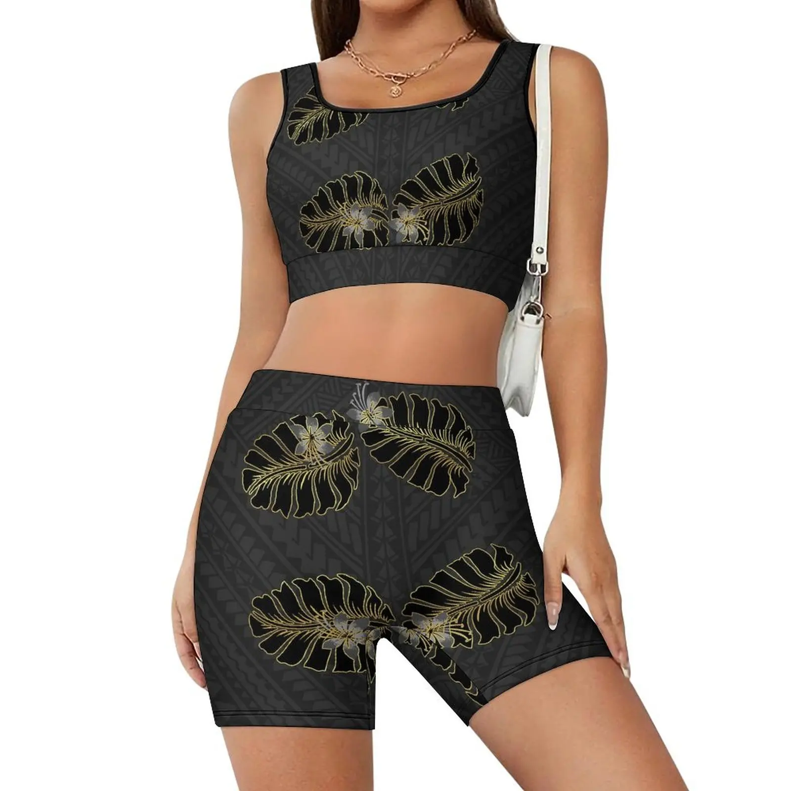 Fiji Tribal Island Pattern Yoga Suit Set Slimming Yoga Vest Yoga Pants Set Customizable Pattern Pilates Training Suit