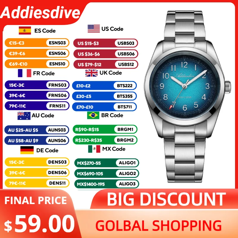 ADDIESDIVE 2026 New Luxury Woman Watch 316L Stainless Steel Sapphire Crystal 100m Waterproof Luminous Business Watches For Women