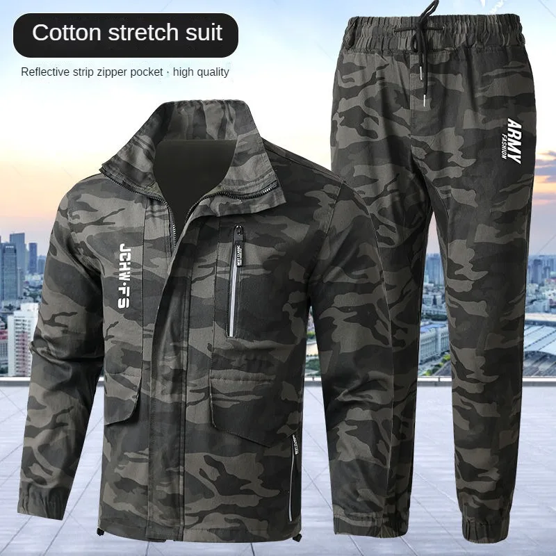 Spring And Autumn Work Clothes Men\'s Suit Cotton Stretch Camouflage Labor Protection Clothing Welding Workers Outdoor Leisure