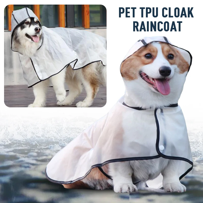 

Dog Raincoat Large Medium Size Dogs Transparent Hooded Jumpsuit Pet Waterproof Jacket Coat Puppy Clothes