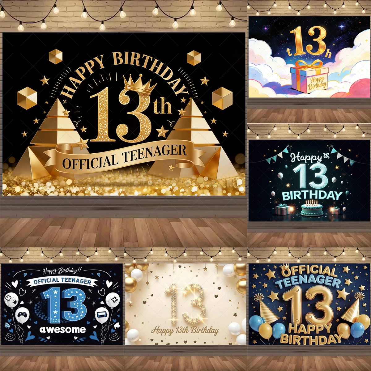 

13th Birthday Partys Decoration Backgound Surprise Colorful Glitter Balloon Child Gift Banner Family Photography Props Backdrop