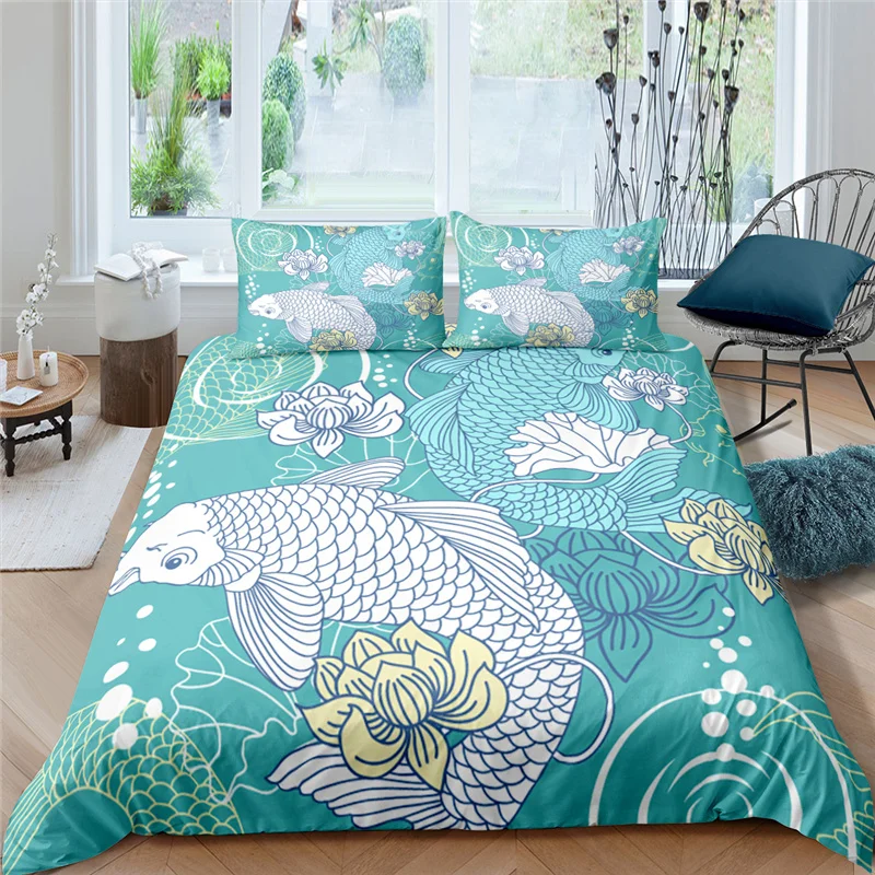 

Home Textile Luxury 3D Koi Fish Print 2/3Pcs Kids Duvet Cover Pillowcase Bedding Set Single Queen and King AU/EU/US Size Bedding