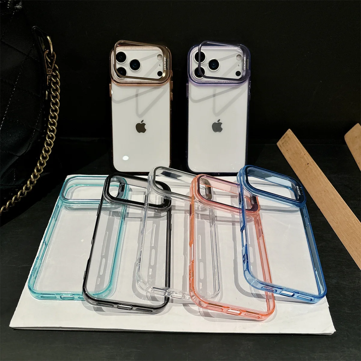 Transparente Hartschalen-Handyhülle für iPhone 18 17 Air 16 15 Plus 14 13 12 Pro Max mit Metallhalterung, Stoßfeste Schutzhülle – Detail 8