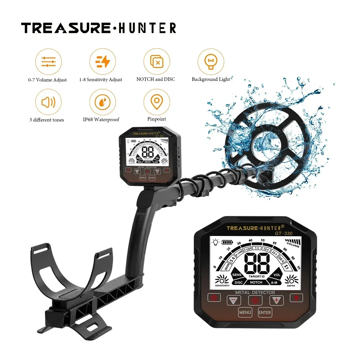 Treasure Hunter GT330 Professional Gold Metal Detector Underground Scanner Finder Digger Waterproof  Notch 10
