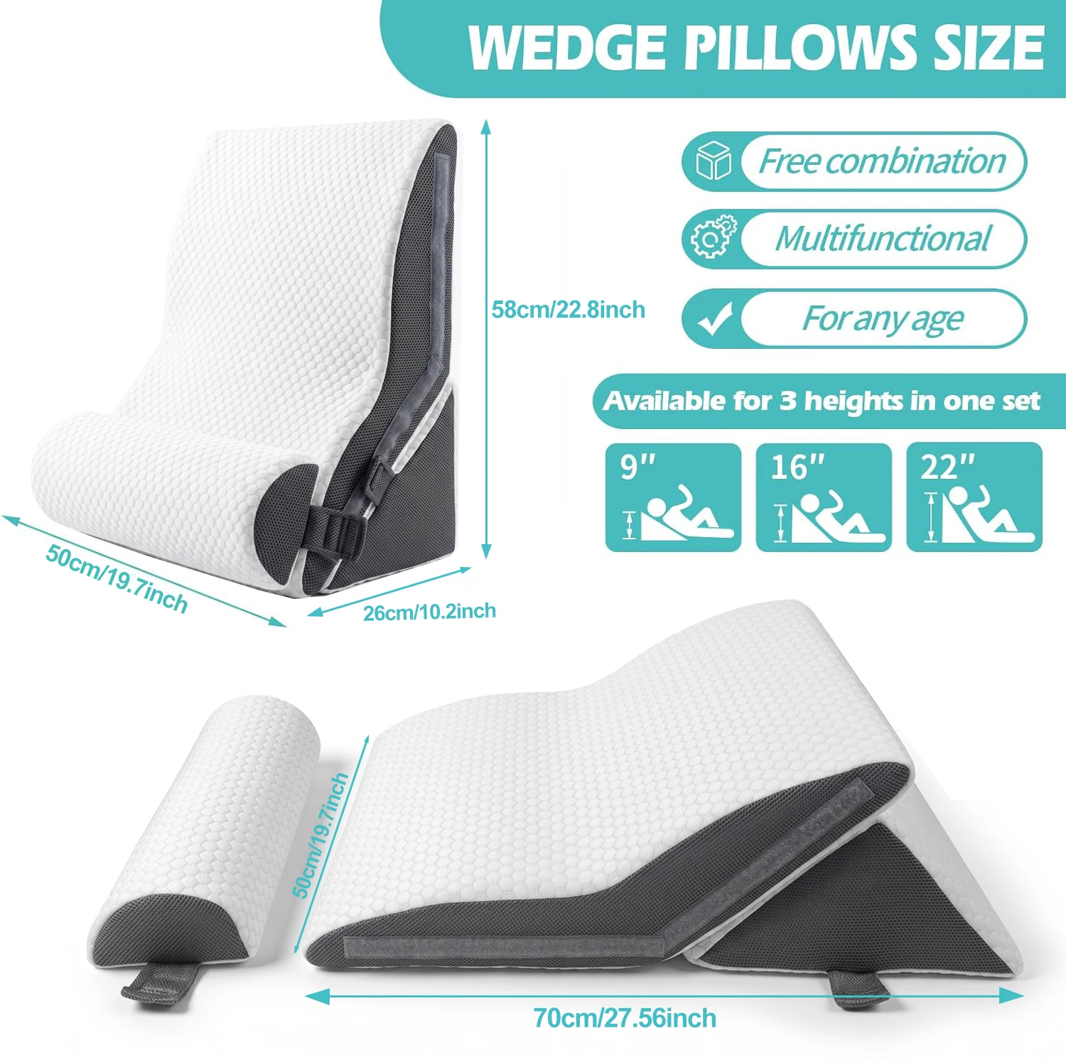 Ice Silk Orthopedic Wedge Pillow Set, 15-in-1 Adjustable Memory Foam Post Surgery Pillow,Incline Pillow for Acid Reflux/Snoring
