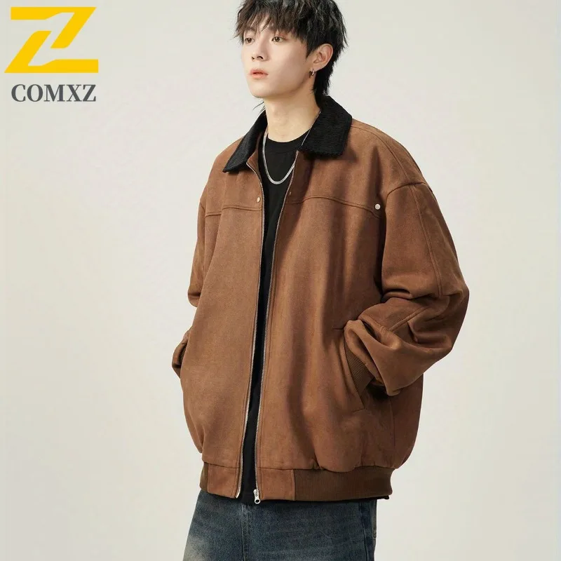 

COMXZ 2025 Men Women Deconstructed Black Pilot Jacket Stand Collar Unisex Autumn High Quality Workwear Coat Oversized Fashion
