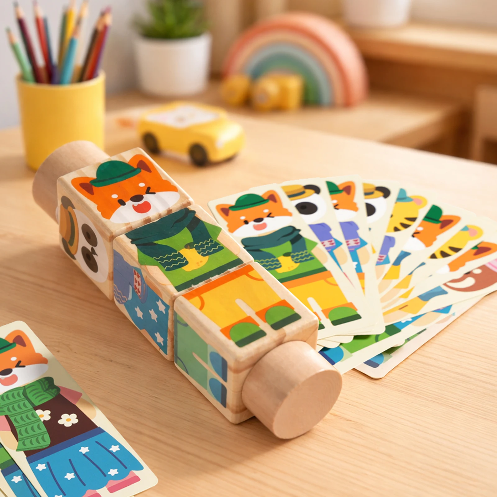 Rotating Puzzle 3D Wooden Changing Clothes Building Blocks Kids' Early Education Toy Animal Dress-up Shape Cognition Toys Gifts