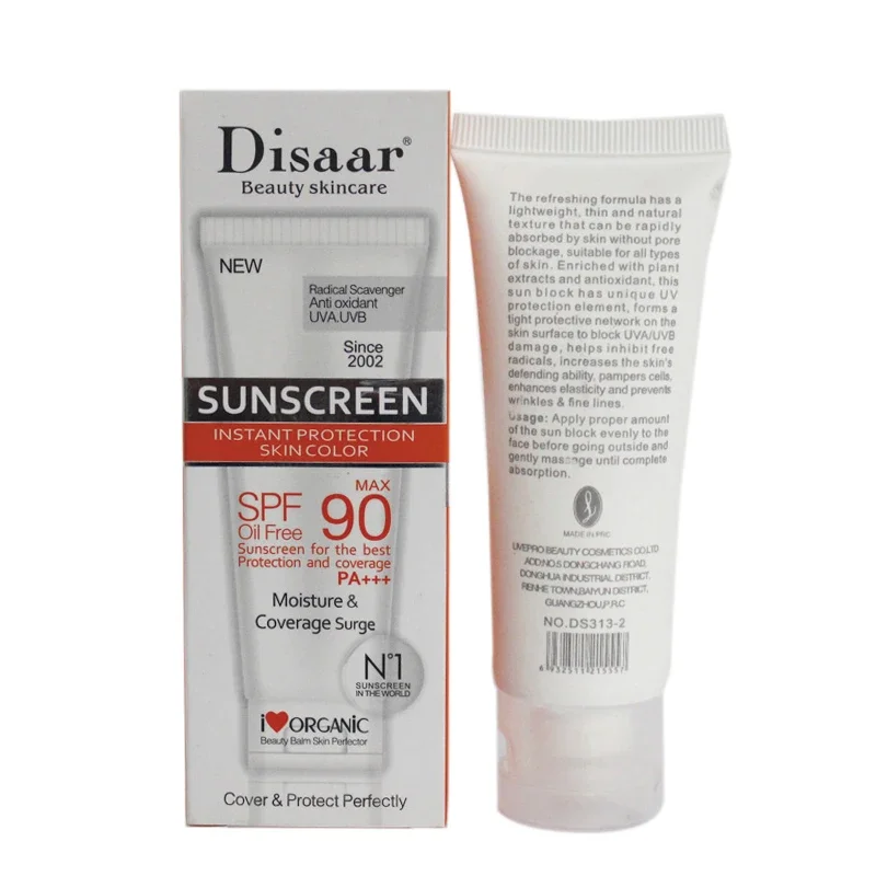 1pc Disaar Beauty Skin Care Facial Sunscreen Cream Spf Max 90 Oil Free Radical Scavenger Anti Oxidant UVA/UVB 40g Sunblock