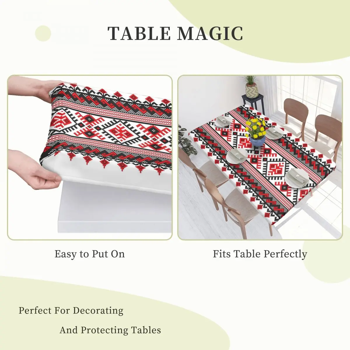 Custom Ukrainian Traditional Embroidery Tablecloth Rectangular Oilproof Vyshyvanka Table Cloth Cover for Kitchen 4FT