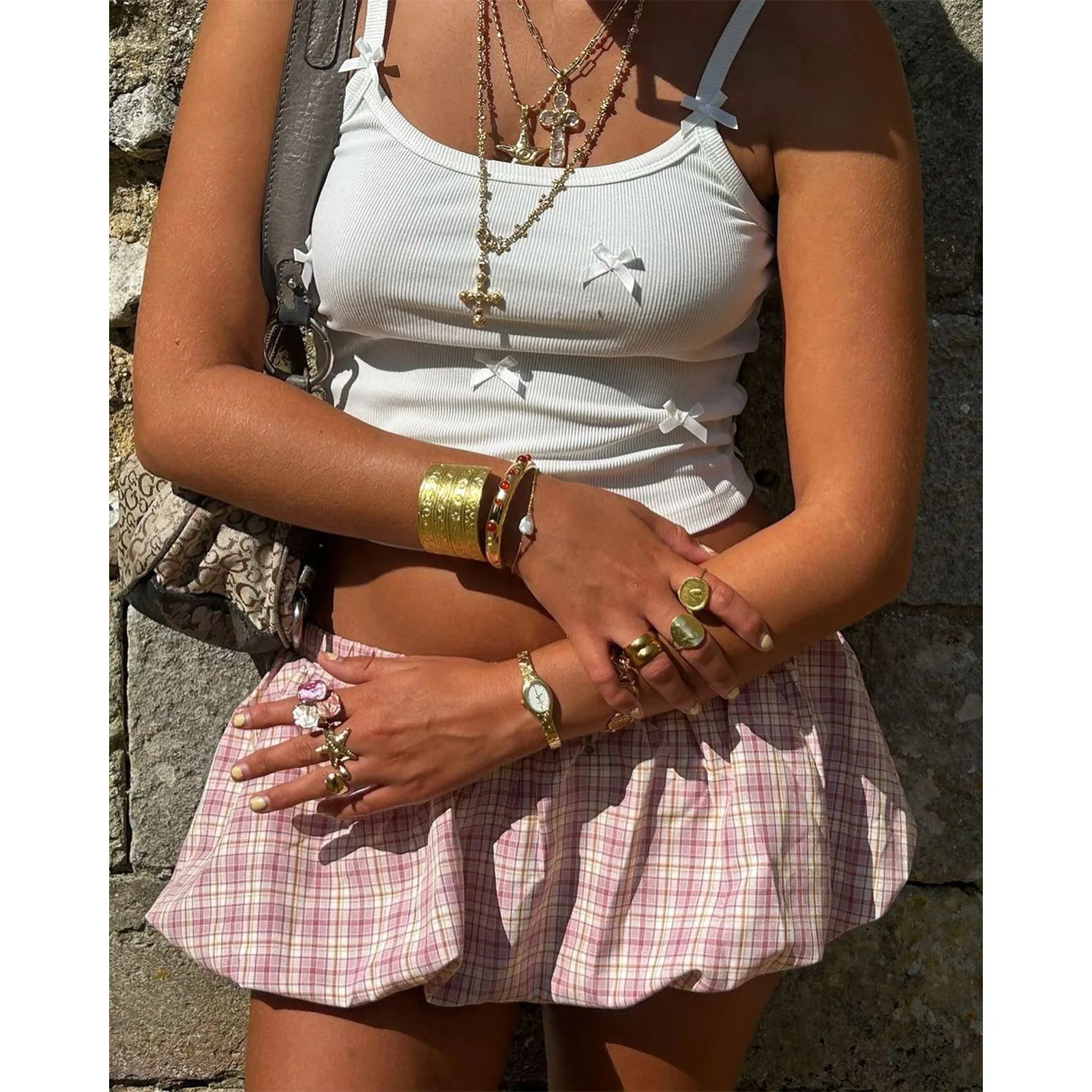Puff Plaid Mini Skirt Cute Sexy Dress Y2K Streetwear 2024 Women Winter Clothes High Waist Pencil Short Bubble Pleated Skirts