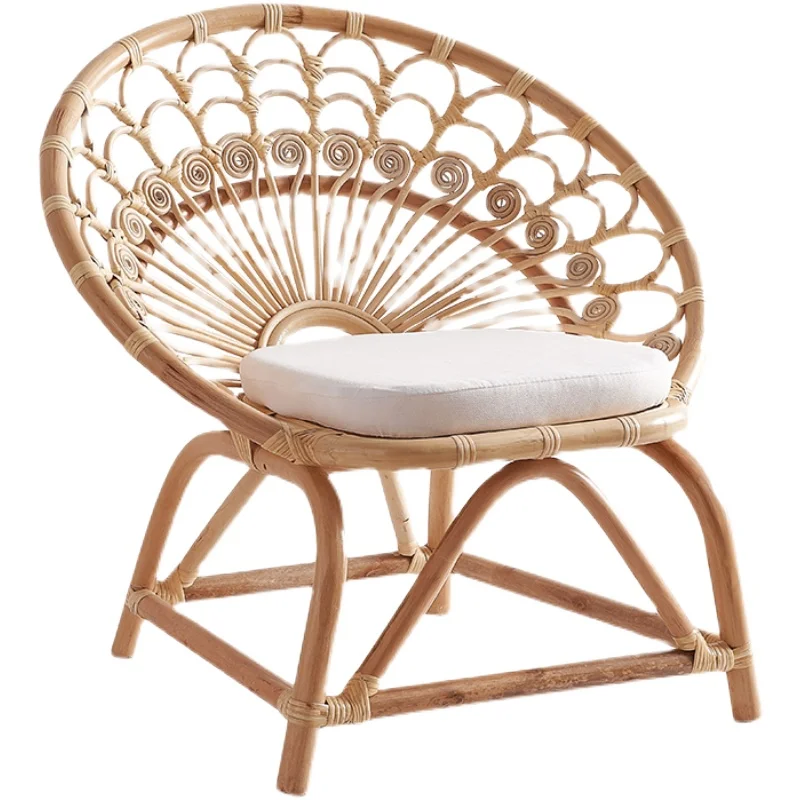 Pure hand-woven rattan peacock rattan chair single rattan chair balcony simple small chair Nordic