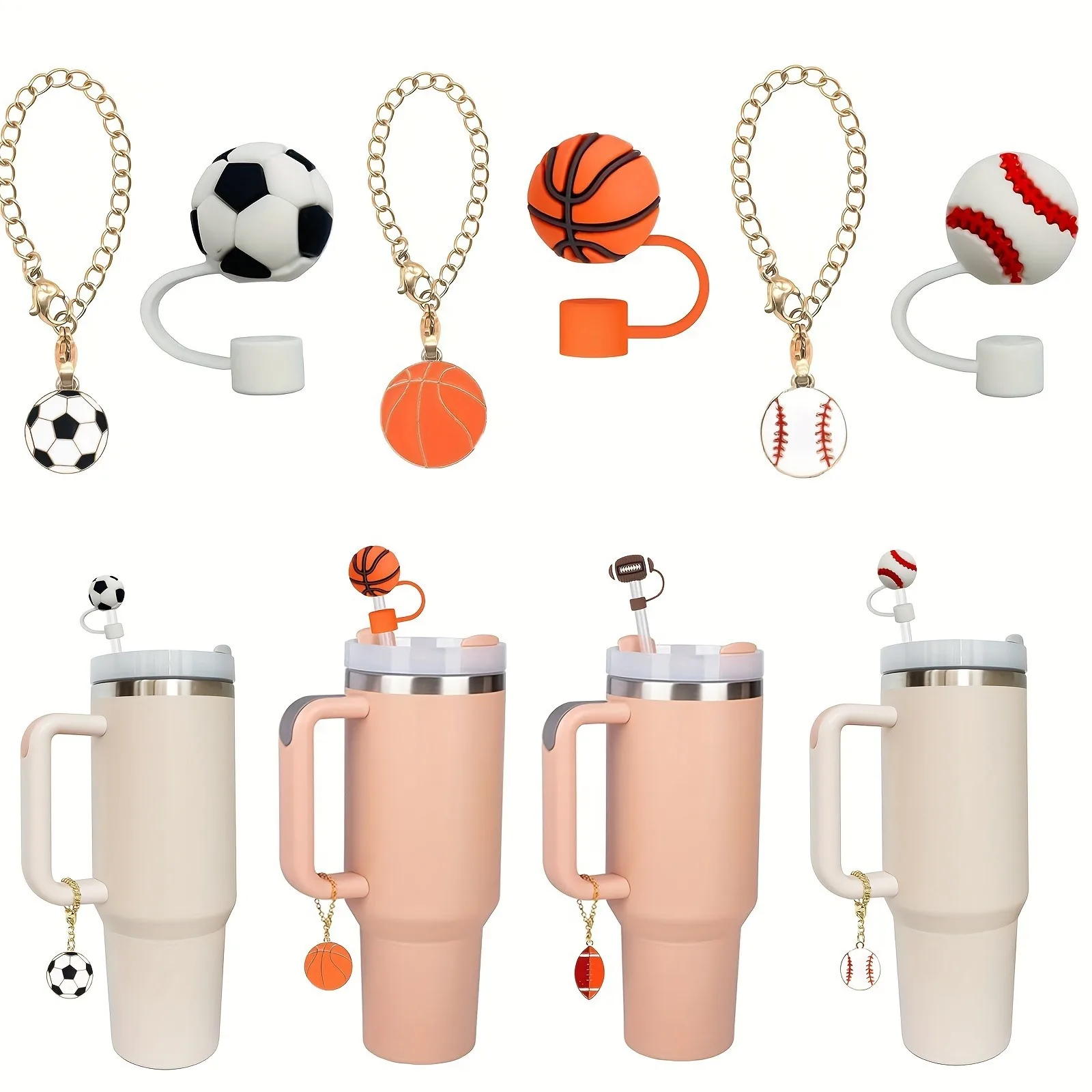 

Cross-border Stanley Cup Sports Department Accessories 10mm Straw Cap Cup Chain Decoration Soccer Basketball Baseball Rugby