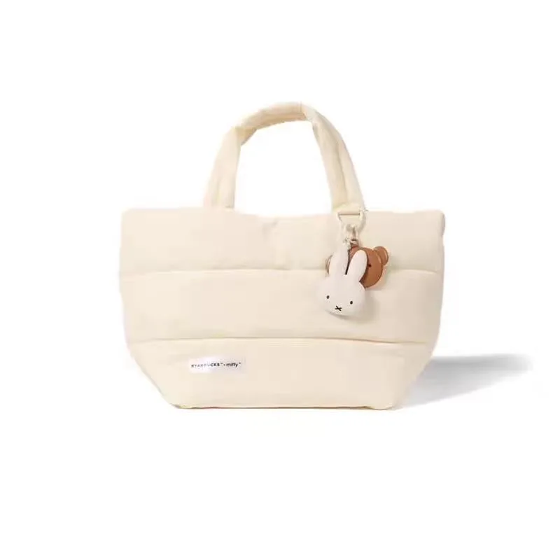 2025년 신상 귀여운 미피 토끼 다운 토트백 만화 대용량 캐주얼 핸드백 커플 축제 선물