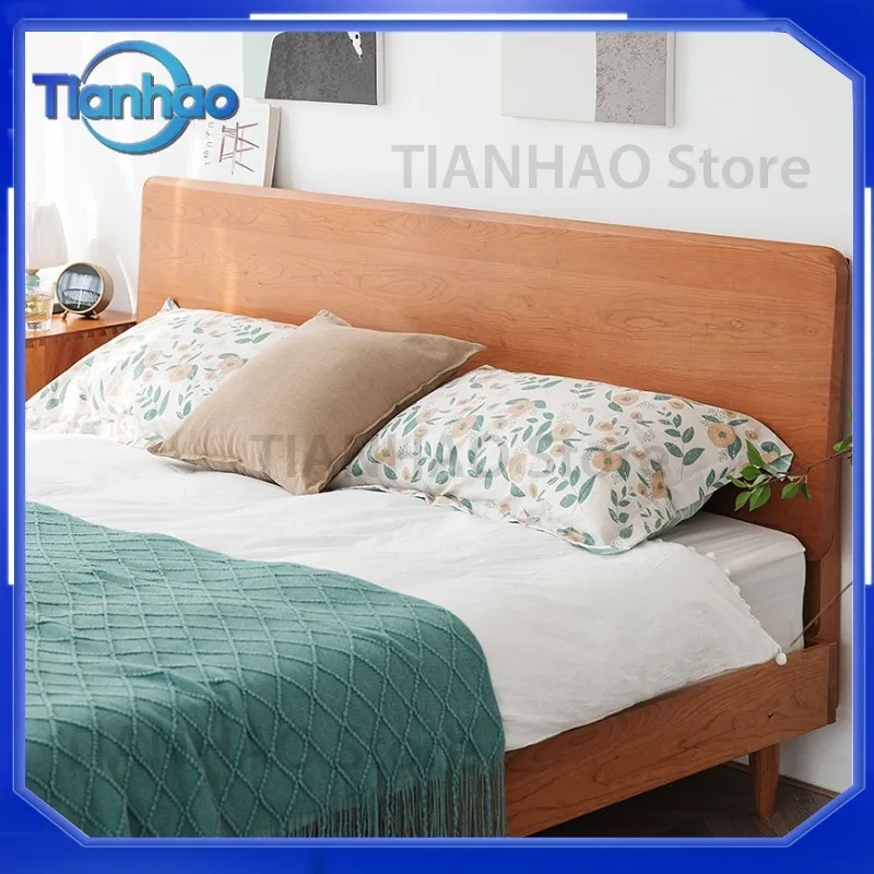 Solid Wood Bed for Modern Minimalist Master Bedroom Japanese Style Cherry Wood Tatami Bed 180 cm Nordic Double Bed